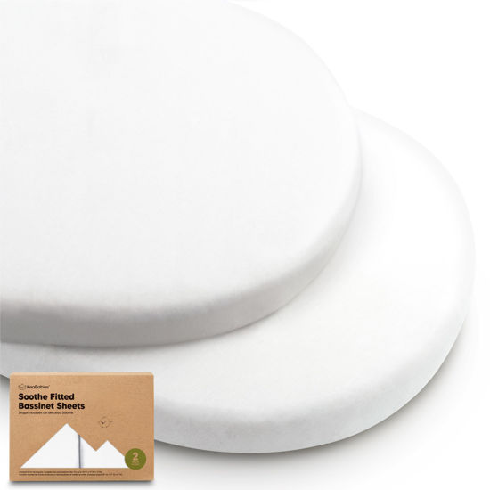 Picture of 2-Pack Organic Bassinet Sheets for Girls, Boys - 100% Cotton Bassinet Mattress Sheets Compatible with Halo Bassinest Swivel Sleeper, Graco, Baby Delight, Chicco, Fitted Bassinet Sheets (Soft White)