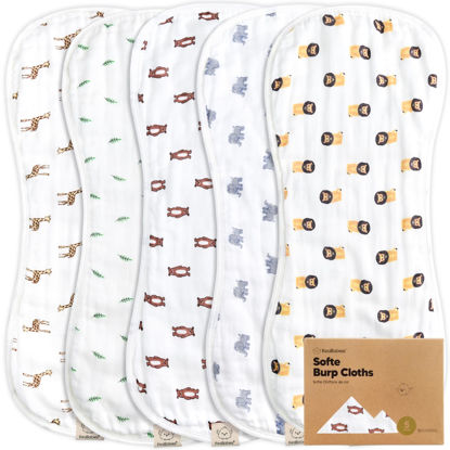 Picture of 5-Pack Muslin Burp Cloths for Baby Boys and Girls - Super Absorbent Baby Burp Cloth, Viscose Derived from Bamboo Cotton Baby Washcloths, Burp Rags, Large Neutral Burp Clothes for Newborn (The Wild)
