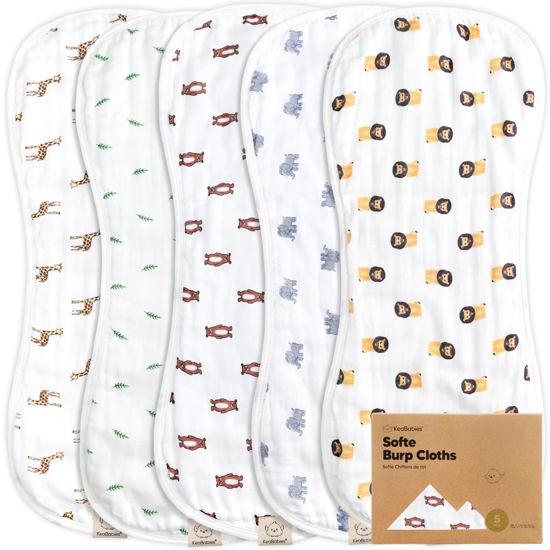 Picture of 5-Pack Muslin Burp Cloths for Baby Boys and Girls - Super Absorbent Baby Burp Cloth, Viscose Derived from Bamboo Cotton Baby Washcloths, Burp Rags, Large Neutral Burp Clothes for Newborn (The Wild)