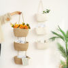 Picture of TeoKJ Over the Door Hanging Baskets, 3-Tier Woven Cotton Storage Organizer Bag with Hooks Wall-Mounted Decorative Nursery Kitchen Baskets - White