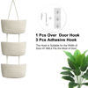 Picture of TeoKJ Over the Door Hanging Baskets, 3-Tier Woven Cotton Storage Organizer Bag with Hooks Wall-Mounted Decorative Nursery Kitchen Baskets - White