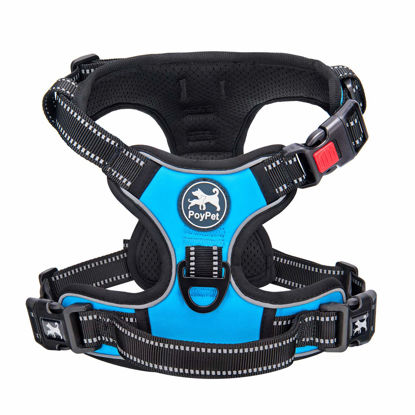 Picture of PoyPet No Pull Dog Harness, No Choke Front Clip Dog Reflective Harness, Adjustable Soft Padded Pet Vest with Easy Control Handle for Small to Large Dogs(Blue,M)