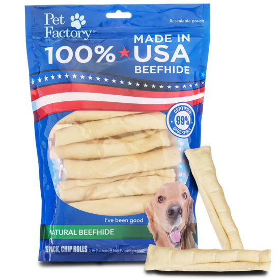 Picture of Pet Factory 100% Made in USA Beefhide 5" Chip Rolls Dog Chew Treats - Natural Flavor, 22 Count/1 Pack