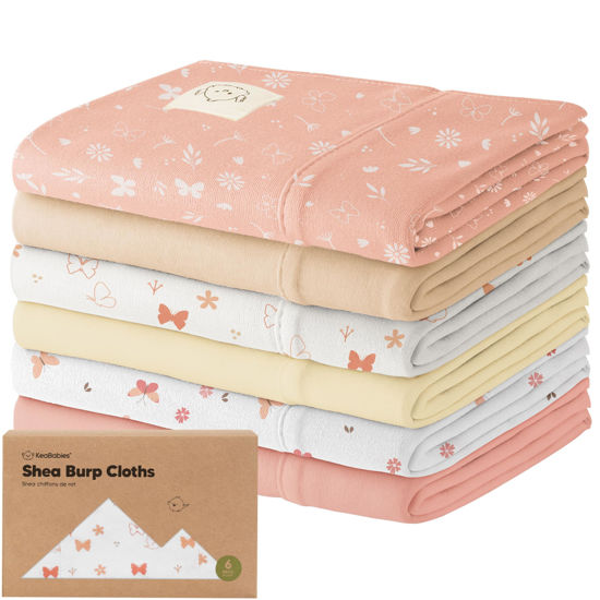 Picture of Organic Burp Cloths Baby Girl, Boy - 6-Pack Large Baby Burp Cloths, Super Absorbent Burping Cloths for Babies, Soft & Plush Cotton Burp Cloth, Spit Up Burp Rags, Newborn Burp Clothes (Butterflies)