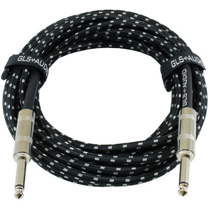 Picture of GLS Audio Instrument Cable - 1/4 Inch TS to 1/4 Inch Instrument Cable for Bass/Electric Guitar- Black/Grey Braided Tweed, 20ft