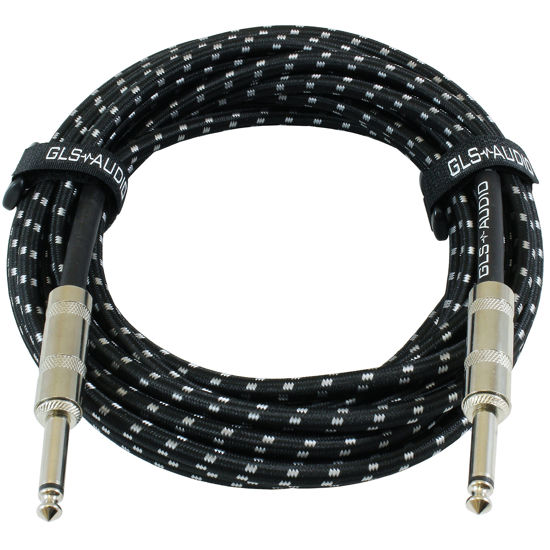 Picture of GLS Audio Instrument Cable - 1/4 Inch TS to 1/4 Inch Instrument Cable for Bass/Electric Guitar- Black/Grey Braided Tweed, 20ft