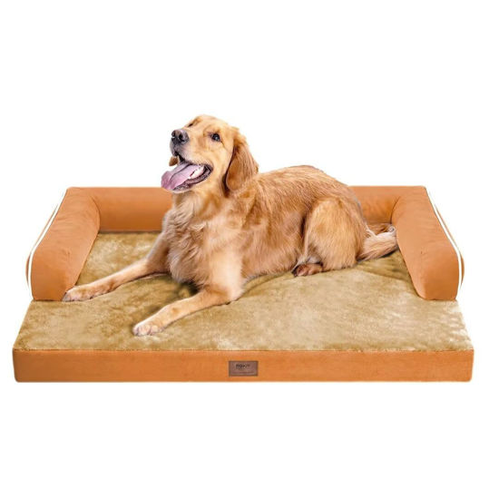 Picture of Large Dog Bed Orthopedic Washable, Orthopedic Dog Beds for Large Dogs, Washable Cover Removable Bolster and Non-Slip Bottom Large Pet Beds, XL XLarge Extra Large Dogs - Orange Dog Bed