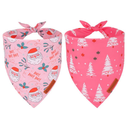 Picture of ADOGGYGO Pink Christmas Dog Bandana, Santa Christmas Tree Dog Scarf, Adjustable Fit Pink Dog Christmas Bandanas for Large and Extra Large Dogs Pets (X-Large, Christmas)