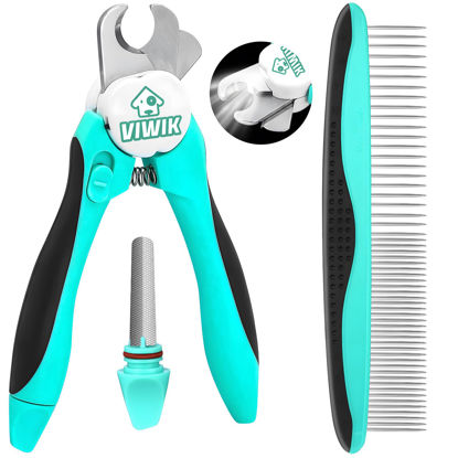 Picture of VIWIK 2 in 1 Dog Nail Trimmers with LED Light for Bloodline, Dog Comb, Dog Nail Clippers with Quick Sensor & Safety Guard to Avoid Overcutting, Cat Puppy Claw Clipper for Grooming with Nail File Blue