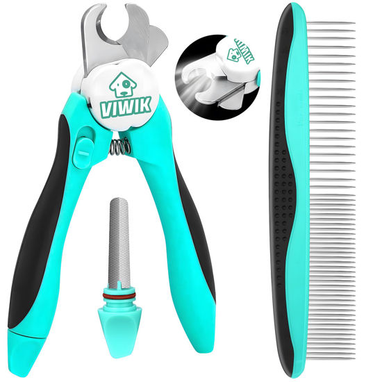 Picture of VIWIK 2 in 1 Dog Nail Trimmers with LED Light for Bloodline, Dog Comb, Dog Nail Clippers with Quick Sensor & Safety Guard to Avoid Overcutting, Cat Puppy Claw Clipper for Grooming with Nail File Blue