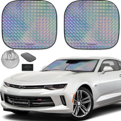 Picture of Autoamerics 2-Piece Windshield Sun Shade - Holographic Foldable Car Front Window Sunshade for Most Cars SUV Truck - Heat Blocker Visor Protector Blocks Max UV Rays and Keeps Your Vehicle Cool - Small