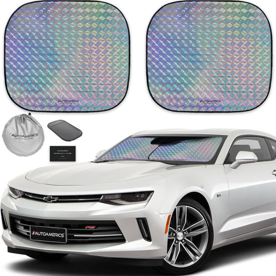 Picture of Autoamerics 2-Piece Windshield Sun Shade - Holographic Foldable Car Front Window Sunshade for Most Cars SUV Truck - Heat Blocker Visor Protector Blocks Max UV Rays and Keeps Your Vehicle Cool - Small