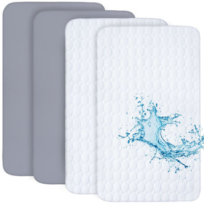 Picture of Crib Sheets and Waterproof Crib Mattress Protector 4 Pack Set,Waterproof Crib Sheets Mattress Pad Cover for Baby Boys and Girls, Grey