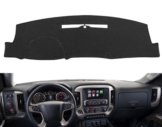 Picture of Dash Cover Custom Fit for 2014-2018 Chevy Chevrolet Silverado/GMC Sierra 1500,2015-2019 Chevy Silverado/GMC Sierra 2500HD 3500HD, Dashboard Mat no Forward Collision Warning (14-18,Black) Y32