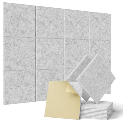 Picture of 12 pack Acoustic Panels Self-Adhesive, 12"X 12"X 0.4"Sound Proof Foam Panels, Square Sound Panels High Density, Soundproof Wall Panels for Home Studio Office Game Room-Silver Gray