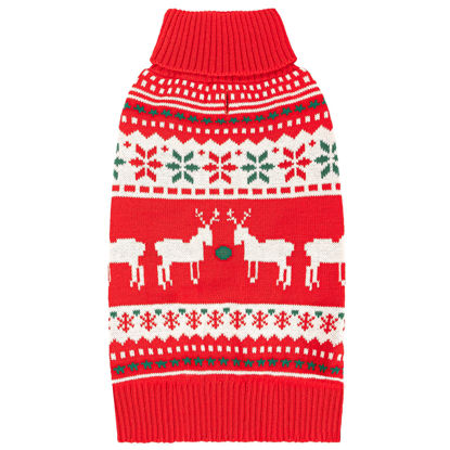 Picture of KYEESE Christmas Dog Sweaters Snowflake Reindeer Dogs Sweater with Leash Hole Ugly Dog Holiday Sweater Cat Sweater Warm Dog Christmas Outfit, XS