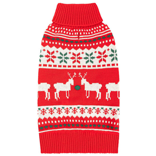 Picture of KYEESE Christmas Dog Sweaters Snowflake Reindeer Dogs Sweater with Leash Hole Ugly Dog Holiday Sweater Cat Sweater Warm Dog Christmas Outfit, XS