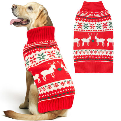 Picture of KYEESE Christmas Dog Sweaters for Medium Dogs, Classic Snowflake Reindeer Holiday Dog Sweater with Leash Hole Ugly Dog Sweater Warm Dog Christmas Outfit, XXXL