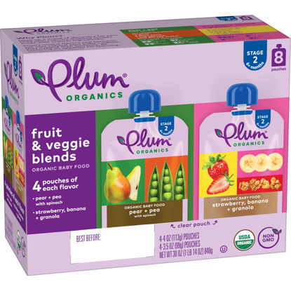 Picture of Plum Organics Stage 2 Organic Baby Food - Variety Pack - 4 oz Pouch (Pack of 8) - Fruit and Veggie Baby Food Pouch