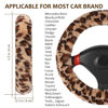 Picture of Accmor Fuzzy Car Steering Wheel Cover, Universal Fit Fur Auto Wheel Cover & Handbrake Cover & Gear Shift Cover Set, Leopard Warm Fluffy Vehicle Wheel Protector Car Accessories for Men Women (Brown)