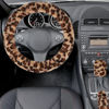 Picture of Accmor Fuzzy Car Steering Wheel Cover, Universal Fit Fur Auto Wheel Cover & Handbrake Cover & Gear Shift Cover Set, Leopard Warm Fluffy Vehicle Wheel Protector Car Accessories for Men Women (Brown)