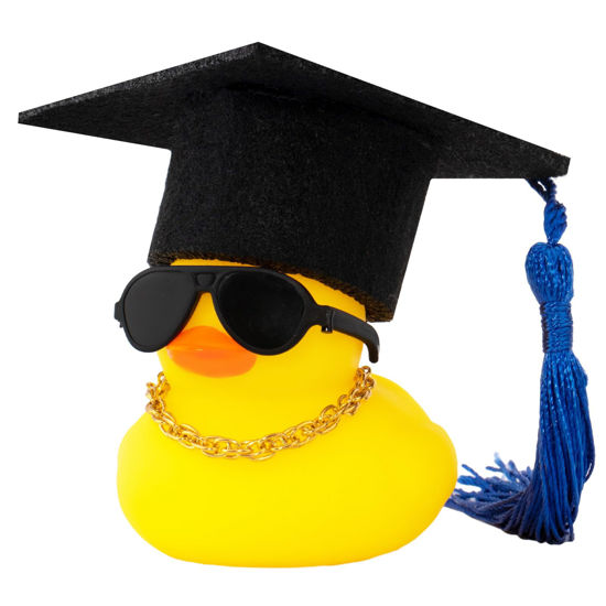 Picture of wonuu Car Dashboard Decor Graduation Hat Rubber Duck, Car Ducks Ornaments with Mini Hat Necklace Sunglasses Scarf (Blue)