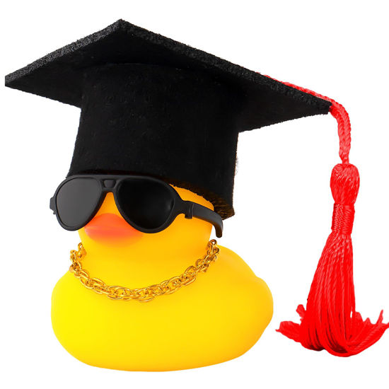 Picture of wonuu Car Dashboard Decor Graduation Hat Rubber Duck, Car Ducks Ornaments with Mini Hat Necklace Sunglasses Scarf (Red)