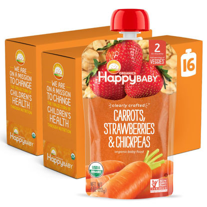 Picture of Happy Baby Organics Clearly Crafted Stage 2 Baby Food Carrots, Strawberries & Chickpeas, 4 Ounce Pouch (Pack of 16)