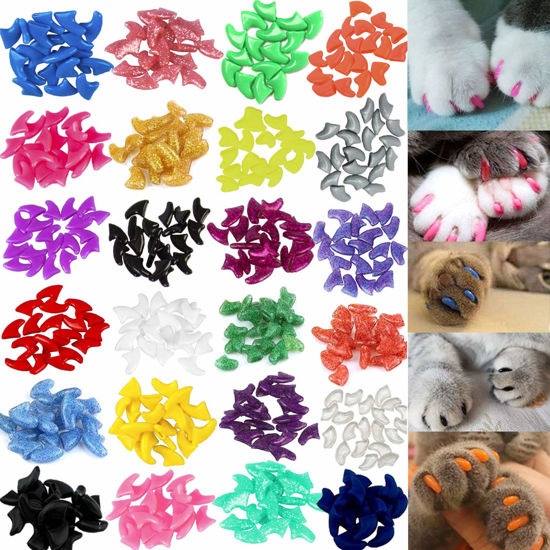 Picture of VICTHY 140pcs (14 Colors) Cat Nail Caps, Cat Claw Covers Cat Nail Covers with Adhesives and Applicators (Small)
