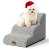 Picture of COZY KISS Dog Stairs for Small Dogs 15.7" H, Curved Dog Step for Puppy, Older Cat, Medium Dog, Pet Ramp for Sofa, Couch or Bed, Ladder with High Density Foam, 15.7x22.4x15.7 inch, 3 Step, White Black