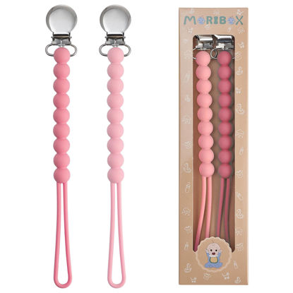 Picture of Pacifier Clips Baby Girls - MORIBOX Paci Clip Soothe Baby Binky Holder for Shower Birthday Gift 2 Pack