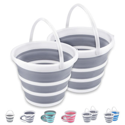 Picture of 2 Pack Collapsible Buckets 10L 2.6 Gallon Cleaning Bucket Mop Bucket Folding Foldable Portable Small Plastic Water Supplies for Outdoor Garden Camping Fishing Car Wash Space Saving