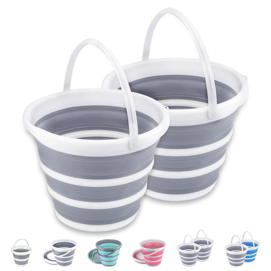 Picture of 2 Pack Collapsible Buckets 10L 2.6 Gallon Cleaning Bucket Mop Bucket Folding Foldable Portable Small Plastic Water Supplies for Outdoor Garden Camping Fishing Car Wash Space Saving