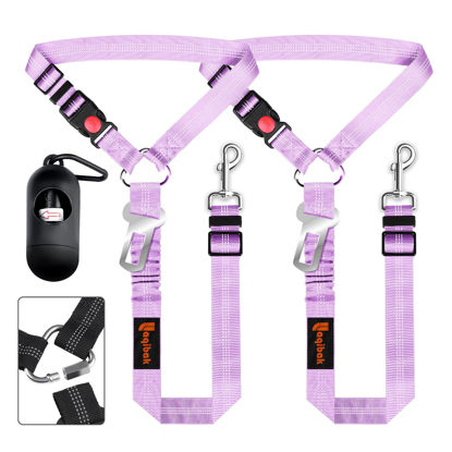 Picture of Removable Dog Seat Belts Harness for Car, 3 in 1 Pet Dog Car Seatbelt Leash, laqibak Restraint Secures to Headrest and Reflective Effect Adjustable Bungee Dog Seatbelt Tether, 2PCS and Poop Bag Holder