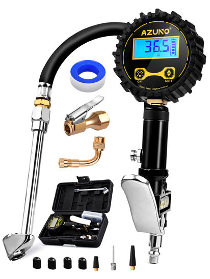 Picture of AZUNO Digital Tire Inflator with Pressure Gauge, 200 PSI, Heavy Duty Air Compressor Accessories, Comes with a Portable Carrying Box