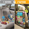 Picture of ULEEKA Car Backseat Organizer with 11" Table Holder, 10 Storage Pockets Seat Back Protectors Kick Mats for Kids Toddlers, Travel Accessories, 2 Pack, Beige