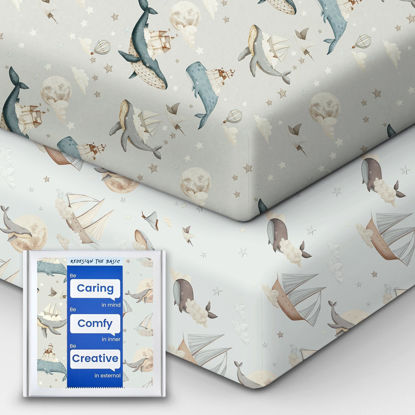 Picture of Premium Fitted Baby Boy Crib Sheets for Standard Crib Mattress - Ultra-Soft Jersey Knit Crib Mattress Sheet, Safe and Snug, Durable, Stylish Crib Sheet, 28''x52''x9'' Extra Deep Pocket (Whale Dreams)