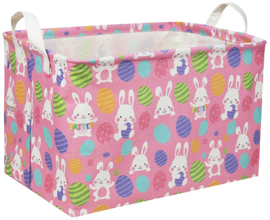 Picture of Essme Rectangular Pink Easter Basket, Easket Basket for Kids with Handles for Easter Decor,Shelf Basket,Toy Organizer,Easter Gift.(Pink Easter)