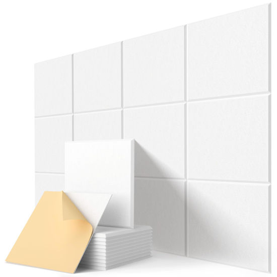 Picture of Soundproof Wall Panels, Kuchoow Acoustic Panels Self-Adhesive, 12 Pack Acoustic Wall Panels High Density, Sound Proof Panels for Walls Home Studio Office 12" X 12" X 0.4" White