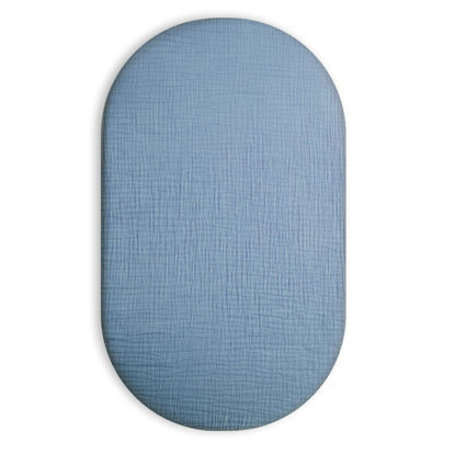 Picture of Muslin Bassinet Sheet for Baby Boy and Girl, Universal Fit for Rectangle, Oval, Hourglass Bassinet Mattress, Moses Basket Sheets (Costume Blue, Bassinet Sheet)
