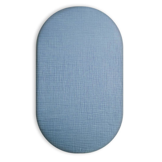 Picture of Muslin Bassinet Sheet for Baby Boy and Girl, Universal Fit for Rectangle, Oval, Hourglass Bassinet Mattress, Moses Basket Sheets (Costume Blue, Bassinet Sheet)