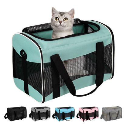 Picture of Cat Carrying Case Pet Dog Carrier Soft-Sided Cat Bag Airline Approved, Pet Travel Carrier Up to 15 Lbs, Collapsible Cat Carrier Dog Carrier for Medium Cats Small Cats Dogs(17x11x11 Green)