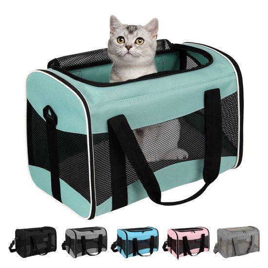 Picture of Cat Carrying Case Pet Dog Carrier Soft-Sided Cat Bag Airline Approved, Pet Travel Carrier Up to 15 Lbs, Collapsible Cat Carrier Dog Carrier for Medium Cats Small Cats Dogs(17x11x11 Green)