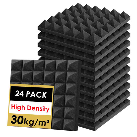 Picture of FONESO Acoustic Panels, High Density Soundproof Foam Panels for Walls, Sound Absorbing Panels, Acoustic Foam Panels Fire Resistant for Studio Recording (Black, 2"x12"x12" 24Pack)