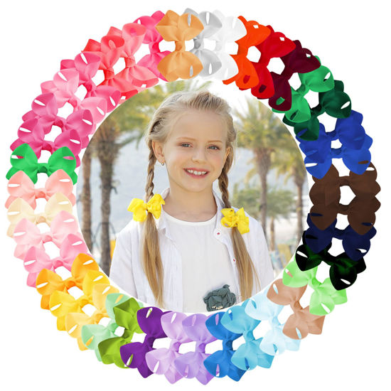 Picture of Oaoleer 40Pcs 3" Grosgrain Ribbon Alligator Clips, Barrettes & Hair Accessories for Baby Girls, Infants, Toddlers, Kids, Teens, Children (3 Inch, 40 Colors)