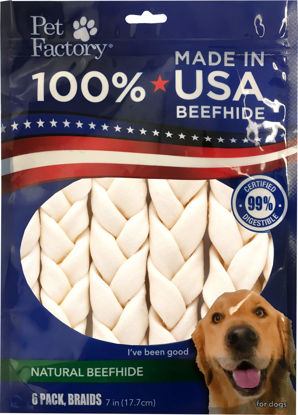 Picture of Pet Factory 100% Made in USA Beefhide 7" Braided Sticks Dog Chew Treats - Natural Flavor, 6 Count/1 Pack