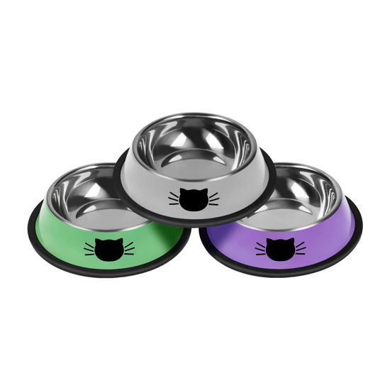 Picture of Serentive 3Pcs Cat Bowls, Non-Slip Stainless Steel, 7 Oz, Suitable for Indoor Pets, Removable Rubber Base, Lovely Color