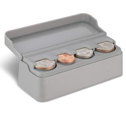 Picture of SINGARO Coin Holder for Car, Coin Change Organizer Compatible with Coins of Different Sizes, Dash-Mounted Holder Suitable for Most Cars, Trucks(Gray)