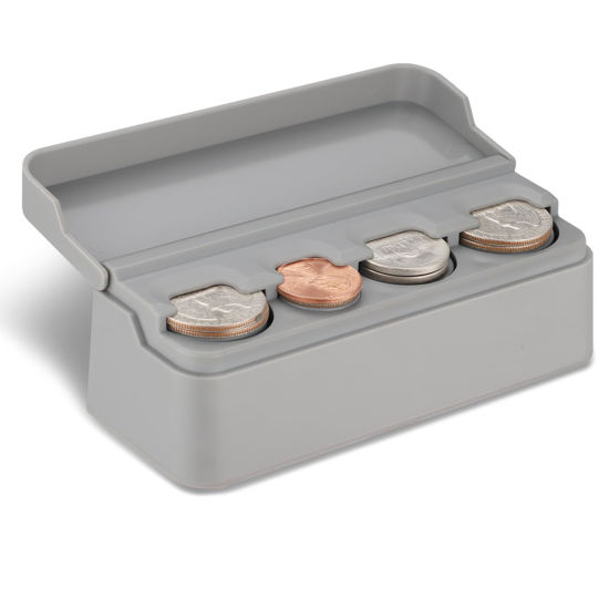 Picture of SINGARO Coin Holder for Car, Coin Change Organizer Compatible with Coins of Different Sizes, Dash-Mounted Holder Suitable for Most Cars, Trucks(Gray)