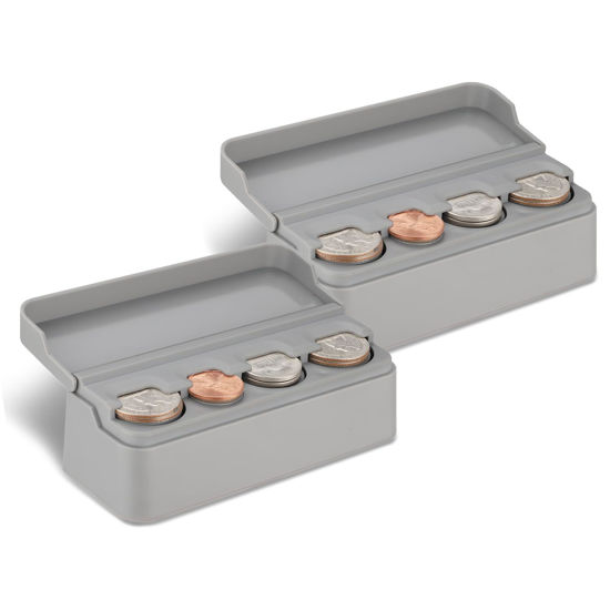 Picture of SINGARO Coin Holder for Car, Coin Change Organizer Compatible with Coins of Different Sizes, Dash-Mounted Holder Suitable for Most Cars, Trucks(2PCS Gray)